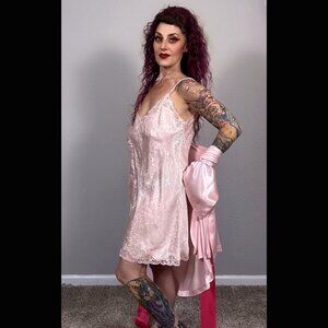 90s Victoria's Secret Pink Asian 2pc Set Kimono Chemise Lingerie Bridal M